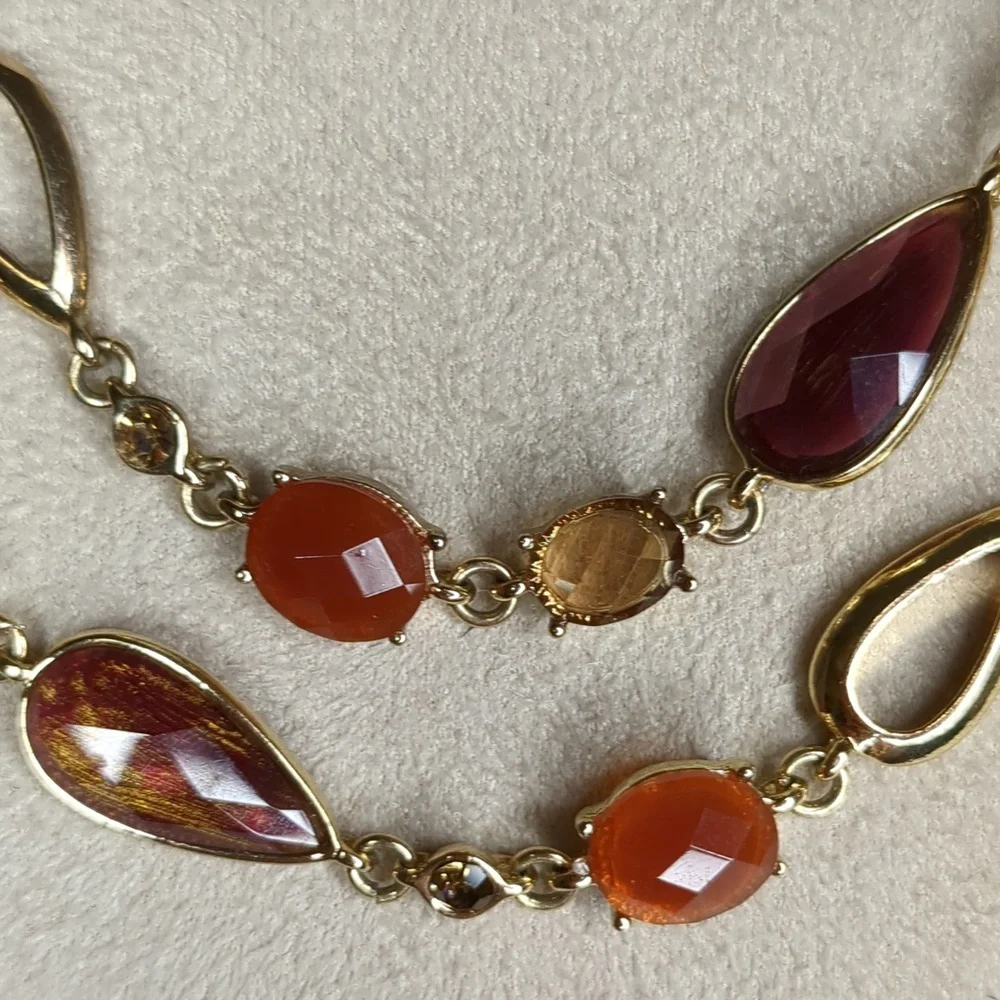Vintage Anne Klein Amber Sautoir Necklace Extra Long Layered Gold Tone 84